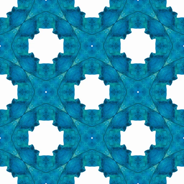 Aquarel Ikat Herhaalt Tegelrand Blue Actual Boho Chique Zomer Design — Stockfoto