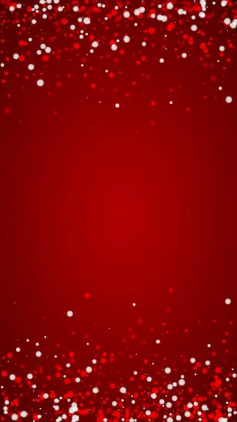 神奇的降雪圣诞节背景 淡淡的飘扬的雪花和圣诞红背景上的星星 神奇的降雪度假风景 垂直矢量说明 — 图库矢量图片