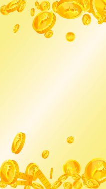 Indian rupee coins falling. Scattered gold INR coins. India money. Great business success concept. Vector illustration.