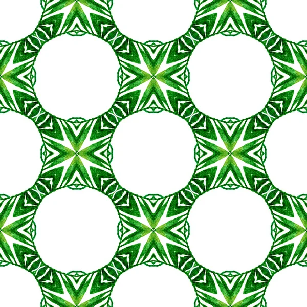 水彩メダリオンシームレスな境界線 緑の優雅なBohoシックな夏のデザイン 繊維準備ができて価値のある印刷 水着生地 メダリオンのシームレスなパターン — ストック写真