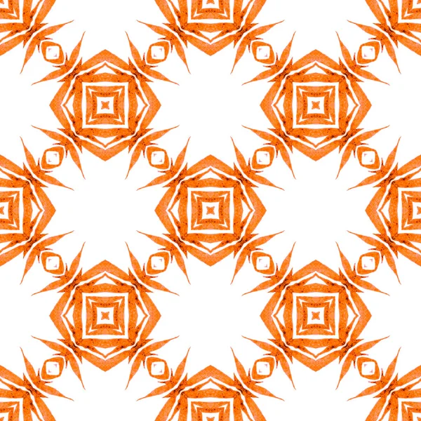 繊維準備ができてきちんとした印刷 水着生地 オレンジ楽しいBohoシックな夏のデザイン 水彩メダリオンシームレスな境界線 メダリオンのシームレスなパターン — ストック写真