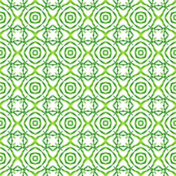雪佛龙水彩图案绿色的时髦夏装设计 绿色几何叶轮水彩边界 纺织品 对称印花 泳衣织物 包装材料 — 图库照片