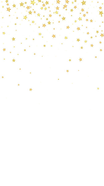 Magic stars vector overlay.  Gold stars scattered around randomly, falling down, floating.  Chaotic dreamy childish overlay template. on white background.