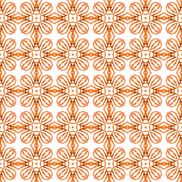 Akvarell Medaljong Sömlös Gräns Orange Outplånlig Boho Chic Sommar Design — Stockfoto