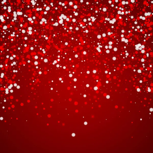 Güzel kar yağışı arkaplanı. İnce uçan kar taneleri ve kırmızı arka plandaki yıldızlar. Güzel kar yağışı şablonu. Kare vektör illüstrasyonu.