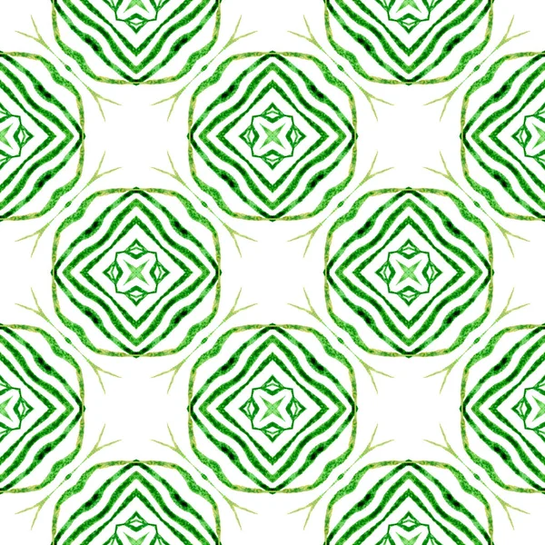 水彩夏の民族の国境パターン 緑の優雅なBohoシックな夏のデザイン 民族の手描きのパターン テキスタイルレディユニークなプリント 水着生地 ラッピング — ストック写真
