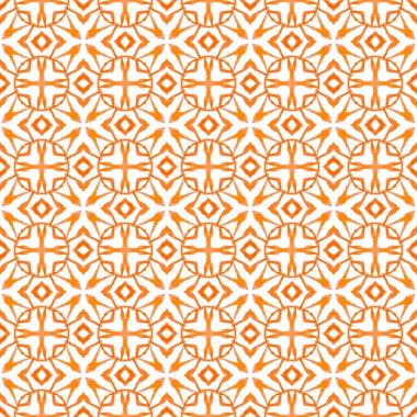 Tekrar eden mayo tasarımı. Turuncu mükemmel boho şık yaz tasarımı. Suluboya, kiremit sınırını tekrarlıyor. Tekstil hazır moda baskı, mayo kumaş, duvar kağıdı, ambalaj..