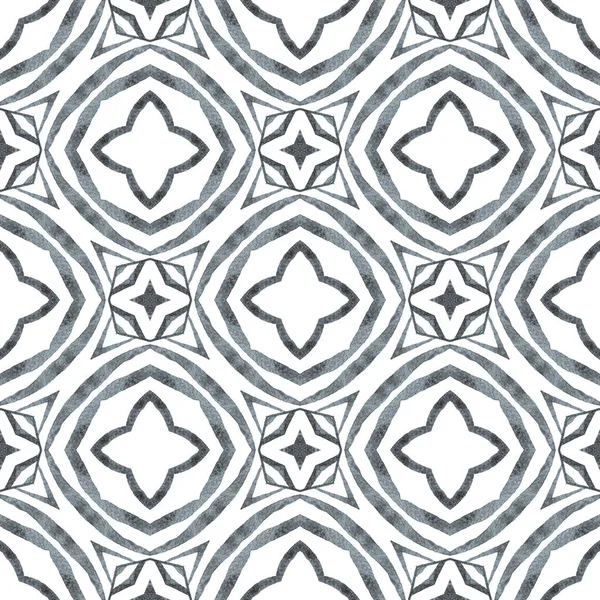 東洋の唐草手の境界線を描いた 黒と白の魅力的なBohoシックな夏のデザイン 繊維準備かわいいプリント 水着生地 アラベスク手描きデザイン — ストック写真