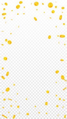 Japanese yen coins falling. Scattered gold JPY coins. Japan money. Global financial crisis concept. Vector illustration.