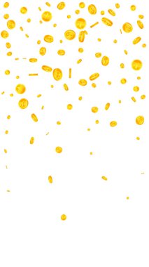 Japanese yen coins falling. Scattered gold JPY coins. Japan money. Jackpot wealth or success concept. Vector illustration.