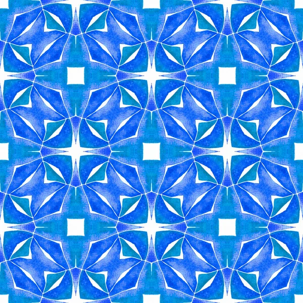 Patrón Acuarela Chevron Diseño Boho Chic Glamoroso Azul Verano Textil —  Fotos de Stock