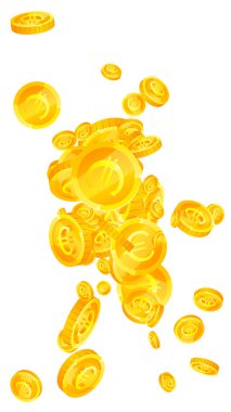 European Union Euro coins falling. Scattered gold EUR coins. Europe money. Global financial crisis concept. Vector illustration.