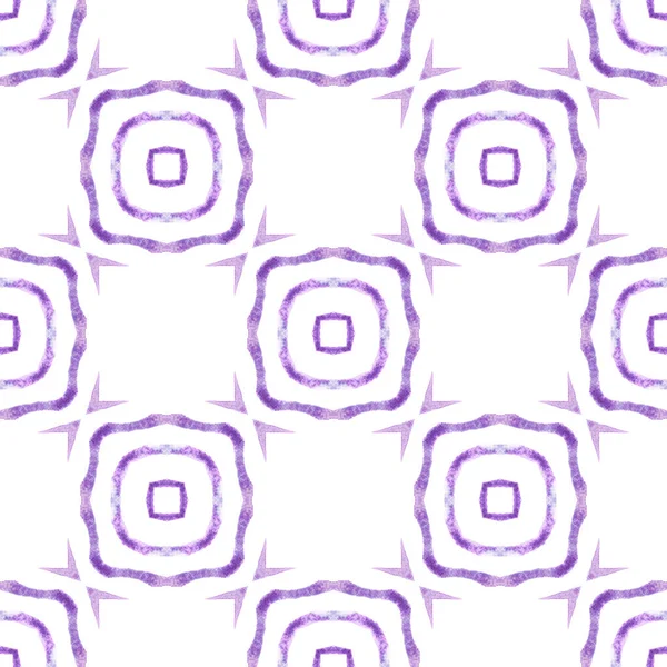 纺织成活印花 泳衣面料 包装材料 紫色令人眼花缭乱的时髦夏装设计 水彩画重复瓷砖边框 Ikat重复泳衣设计 — 图库照片