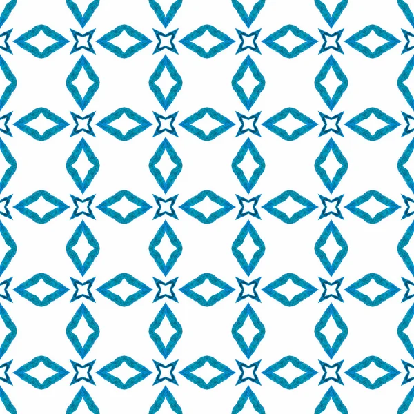 Borda Tropical Sem Costura Desenhada Mão Boho Elegante Azul Design — Fotografia de Stock