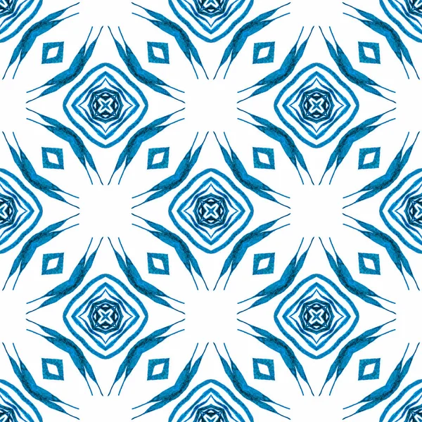 Mozaik Zökkenőmentes Minta Kék Élő Boho Divatos Nyári Design Textilből — Stock Fotó