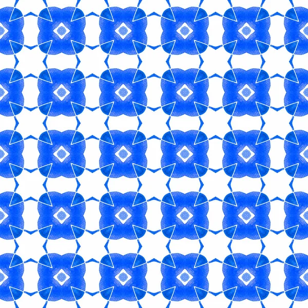 Fondo Acuarela Azulejos Azul Valioso Diseño Boho Chic Verano Estampado —  Fotos de Stock