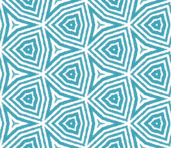 Ikat Opakující Design Plavek Tyrkysově Symetrické Kaleidoskopické Pozadí Textilní Ready — Stock fotografie