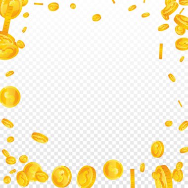 Amerikan dolarları düşüyor. Dağınık altın Amerikan Doları. Amerikan parası. Büyük iş başarısı konsepti. Kare vektör illüstrasyonu.