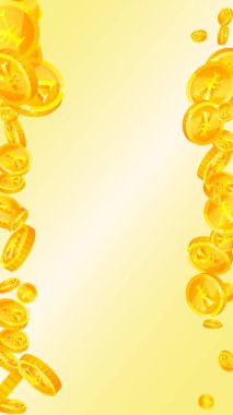 Chinese yuan coins falling. Scattered gold CNY coins. China money. Great business success concept. Vector illustration.