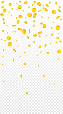 Indian rupee coins falling. Scattered gold INR coins. India money. Great business success concept. Vector illustration.