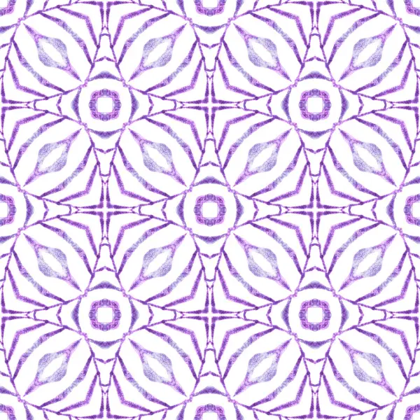 Textile ready fine print, swimwear fabric, wallpaper, wrapping. Purple enchanting boho chic summer design. Hand painted tiled watercolor border. Tiled watercolor background.