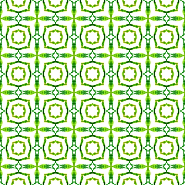 縞模様の手描きの境界を繰り返します 緑の空想的なBohoシックな夏のデザイン 繊維は 印刷のような準備ができて 水着生地 手描きの縞模様 — ストック写真