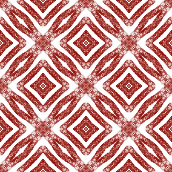 stock image Ethnic hand painted pattern. Wine red symmetrical kaleidoscope background. Summer dress ethnic hand painted tile. Textile ready energetic print, swimwear fabric, wallpaper, wrapping.