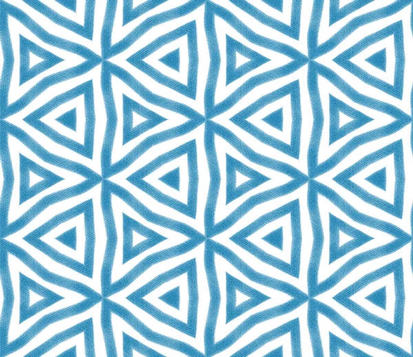 Ikat Opakující Design Plavek Modré Symetrické Kaleidoskopické Pozadí Textilní Připravený — Stock fotografie