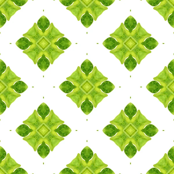 Aquarell Ikat Sich Wiederholenden Fliesenrand Grünes Magnetisches Boho Chic Sommerdesign — Stockfoto