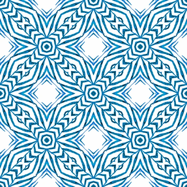 Ikat Επαναλαμβανόμενο Σχέδιο Μαγιό Μπλε Αξιοσημείωτο Boho Κομψό Καλοκαιρινό Σχεδιασμό — Φωτογραφία Αρχείου