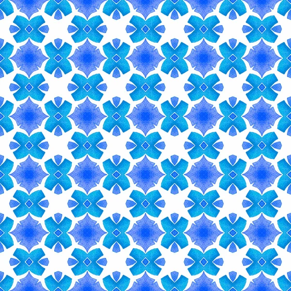 Tiled Fundo Aquarela Azul Incrível Boho Design Chique Verão Margem — Fotografia de Stock