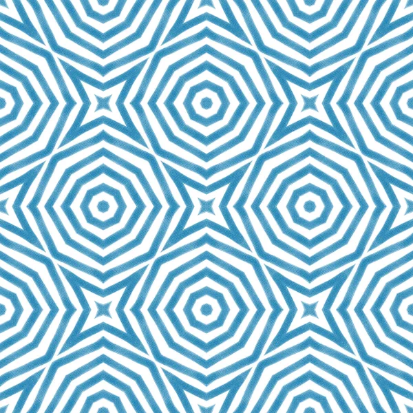 Wzór Bez Szwu Mozaiki Niebieski Symetryczne Tło Kalejdoskopu Tekstylia Gotowe — Zdjęcie stockowe