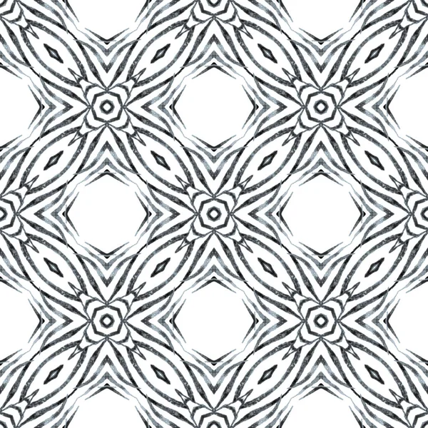 stock image Watercolor medallion seamless border. Black and white bewitching boho chic summer design. Textile ready attractive print, swimwear fabric, wallpaper, wrapping. Medallion seamless pattern.