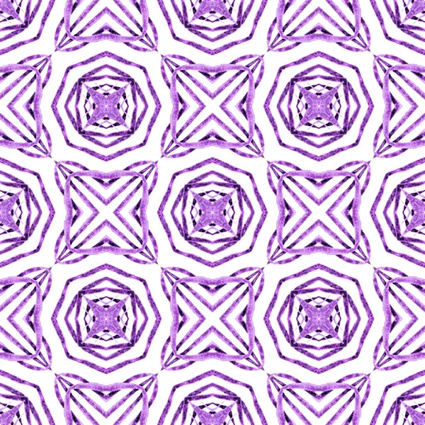 Stock image Textile ready quaint print, swimwear fabric, wallpaper, wrapping. Purple gorgeous boho chic summer design. Ikat repeating swimwear design. Watercolor ikat repeating tile border.