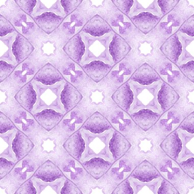 Yeşil geometrik sembolün suluboya sınırı. Mor manyetik boho şık yaz tasarımı. Tekstil hazır ekstatik baskı, mayo kumaş, duvar kağıdı, ambalaj. Sembol suluboya deseni.