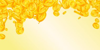 Indian rupee coins falling. Scattered gold INR coins. India money. Global financial crisis concept. Wide vector illustration.