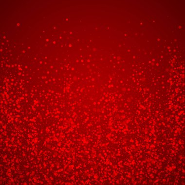 Yılbaşı arka planında kar yağışı var. İnce uçan kar taneleri ve kırmızı arka plandaki yıldızlar. Karlı bayram örtüsü. Kare vektör illüstrasyonu.