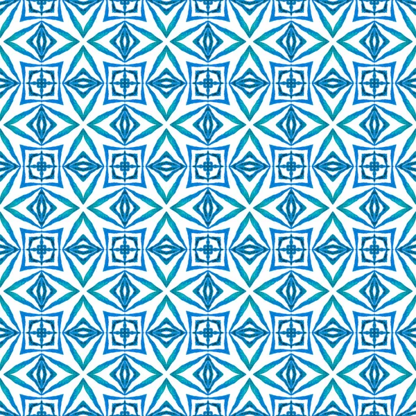 Ikat Repeating Swimwear Design Blue Magnificent Boho Chic Summer Design — Stock Photo, Image