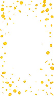 Bitcoin coins falling. Cryptocurrency scattered gold BTC coins. Internet currency. Jackpot wealth or success concept. Vector illustration.