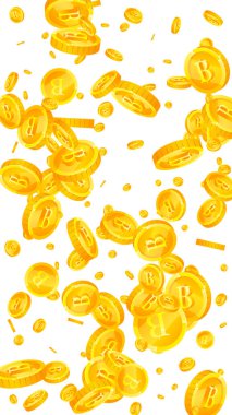 Thai baht coins falling. Gold scattered THB coins. Thailand money. Jackpot wealth or success concept. Vector illustration.