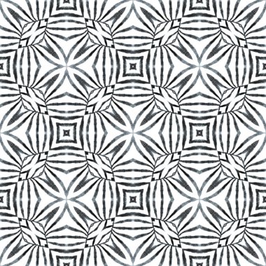 Tekstil lekesiz, mayo kumaşı, duvar kağıdı, ambalaj kağıdı. Siyah ve beyaz şık boho şık yaz tasarımı. El çizimi tropikal, pürüzsüz sınır. Tropik, pürüzsüz desen.