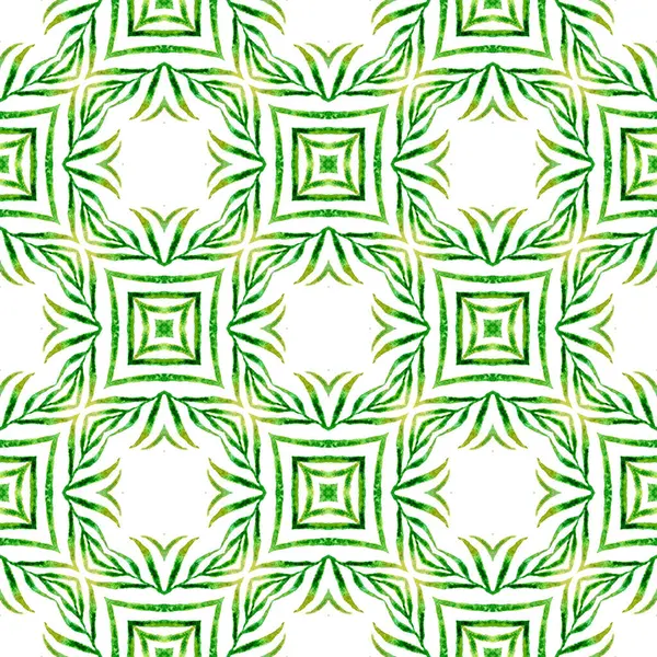 绿色几何叶轮水彩边界 时髦的夏季设计 纺织完美的印刷品 泳衣面料 包装材料 Chevron水彩图 — 图库照片