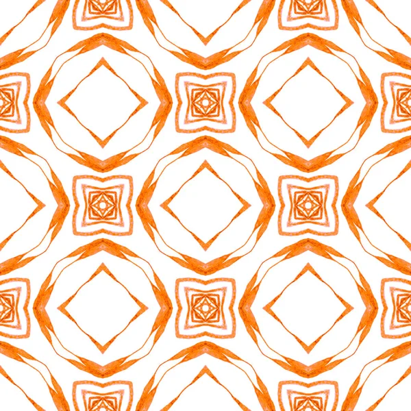 繊維準備完璧なプリント 水着生地 オレンジユニークなBohoシックな夏のデザイン 縞模様の手描きの境界を繰り返します 手描きの縞模様 — ストック写真