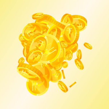 Hint paralarının düşüşü. Dağınık altın INR paraları. Hindistan parası. Büyük ikramiye ya da başarı konsepti. Kare vektör illüstrasyonu.