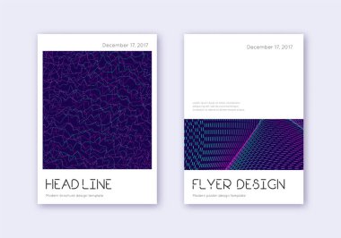 Minimum kapak tasarım şablonu. Koyu mavi arkaplanda neon soyut çizgiler. Harika bir kapak tasarımı. Zarif katalog, poster, kitap şablonu vs..