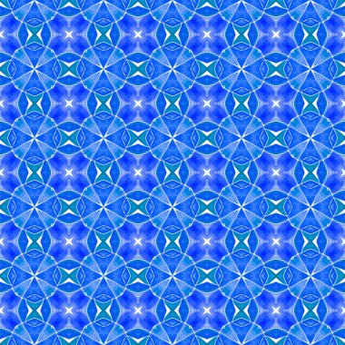 Yaz, egzotik, pürüzsüz sınır. Mavi unutulmaz boho şık yaz tasarımı. Egzotik, pürüzsüz desen. Tekstil hazır, kusursuz baskı, mayo kumaş, duvar kağıdı, ambalaj..