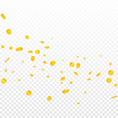 Russian ruble coins falling. Scattered gold RUB coins. Russia money. Global financial crisis concept. Square vector illustration.