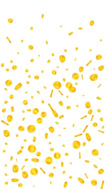 Bitcoin coins falling. Cryptocurrency scattered gold BTC coins. Internet currency. Global financial crisis concept. Vector illustration.