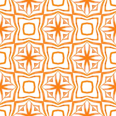 Tekstil hazır, kusursuz baskı, mayo kumaş, duvar kağıdı, ambalaj. Turuncu klasik boho şık yaz tasarımı. Suluboya, kiremit sınırını tekrarlıyor. Mayo tasarımını tekrarla.