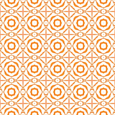 Tekrar eden mayo tasarımı. Turuncu muhteşem boho şık yaz tasarımı. Suluboya, kiremit sınırını tekrarlıyor. Tekstil hazır büyüleyici baskı, mayo kumaş, duvar kağıdı, ambalaj.